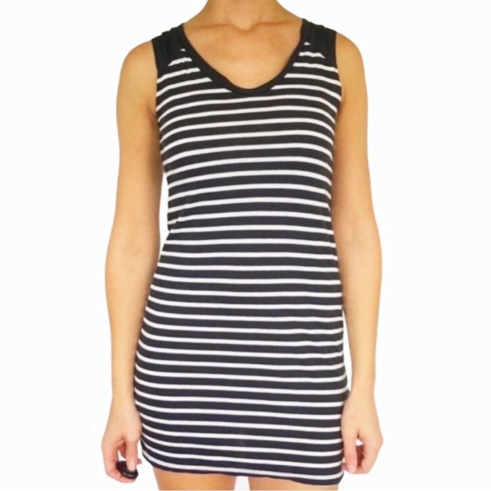 Banana Republic navy blue striped sleeveless shift dress size petite medium